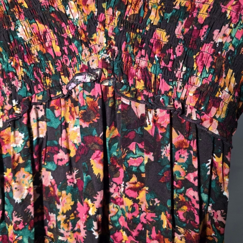 Maurices Womens XS Floral Smocked Empire Waist Tunic Top Long Sleeve Boho indie - Picture 2 of 11